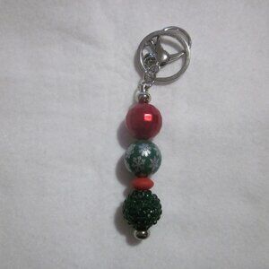 Snowflake Red and Green Beaded Keychain | Bag Charm